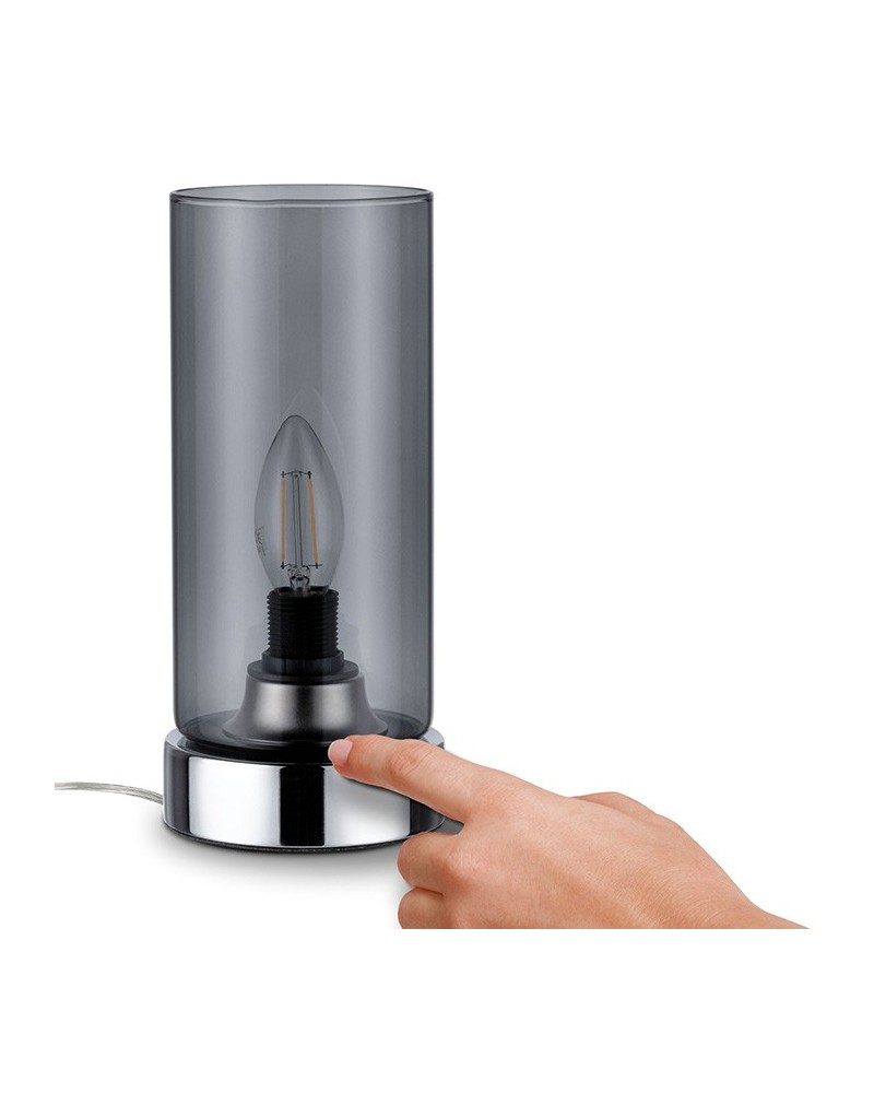 Table lamp 24cm dimmable with touch control glass grey chrome base E14 40W