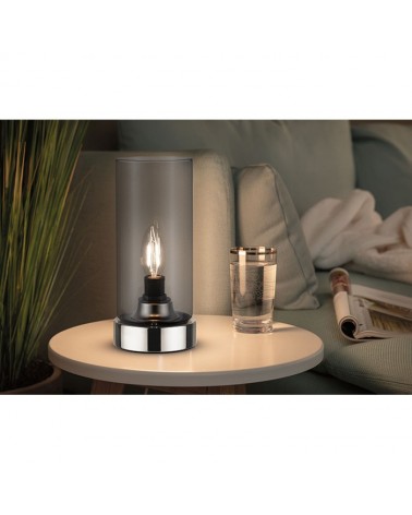 Table lamp 24cm dimmable with touch control glass grey chrome base E14 40W
