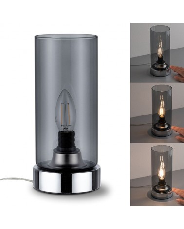 Table lamp 24cm dimmable with touch control glass grey chrome base E14 40W