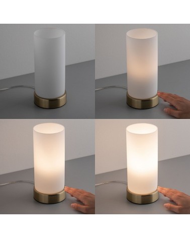 Table lamp 24cm dimmable with touch control glass white leather base E14 20W