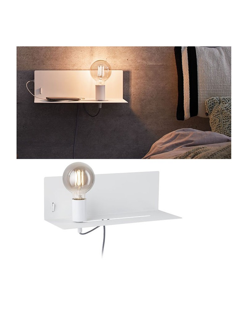 Metal wall light with shelf 40W E27 with USB mobile charger