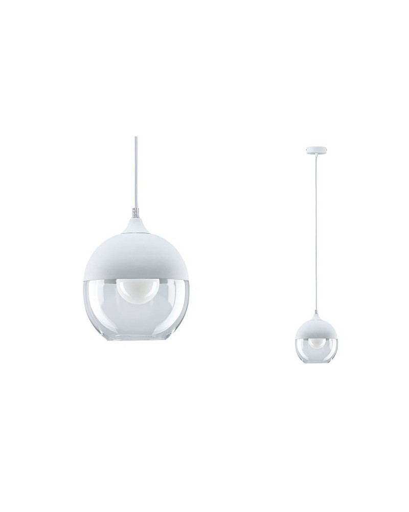 Pendant lamp metal lampshade in matt white color with glass