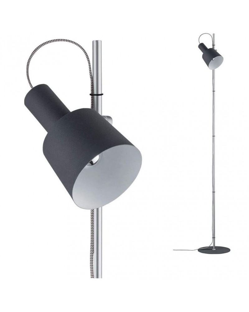 Floor lamp 152cm chrome shaft and dark grey metal shade