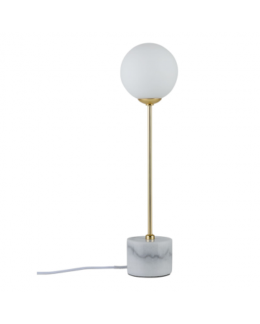 Lámpara de mesa 40cm pantalla esfera cristal con fuste en dorado y base de mármol 10 W G9