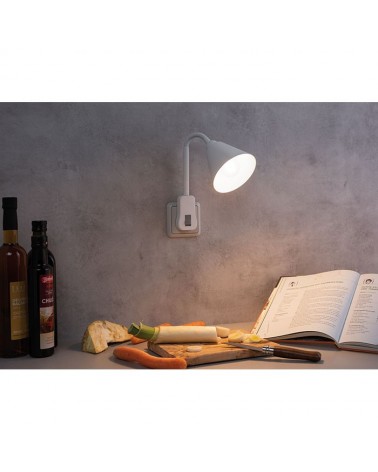 Lamp with integrated plug, 11cm diameter, flexible arm and E14 socket