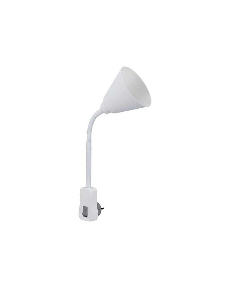 Lamp with integrated plug, 11cm diameter, flexible arm and E14 socket