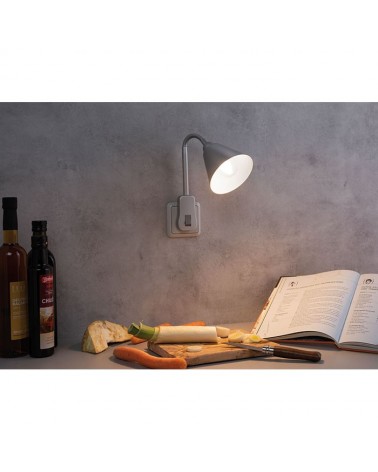 Lamp with integrated plug, 11cm diameter, flexible arm and E14 socket