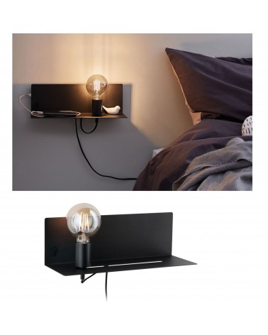Metal wall light with shelf 40W E27 with USB mobile charger