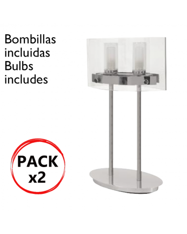 Pack of 2 glass+chrome design table lamps 2x40W G9 bulbs included