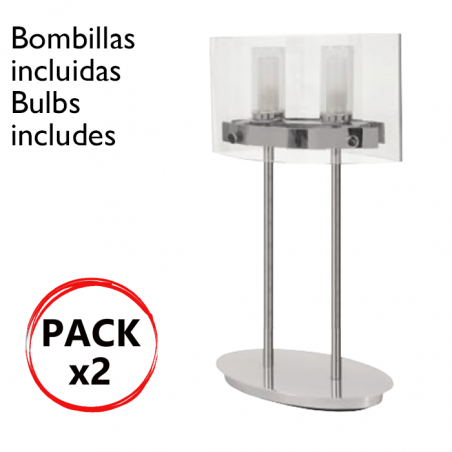 Pack de 2 lámparas de mesa de diseño vidrio+cromado 2x40W G9 bombillas incluidas