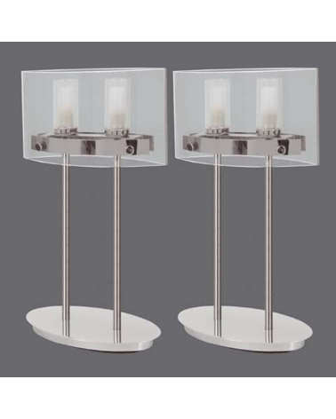 Pack of 2 glass+chrome design table lamps 2x40W G9 bulbs included