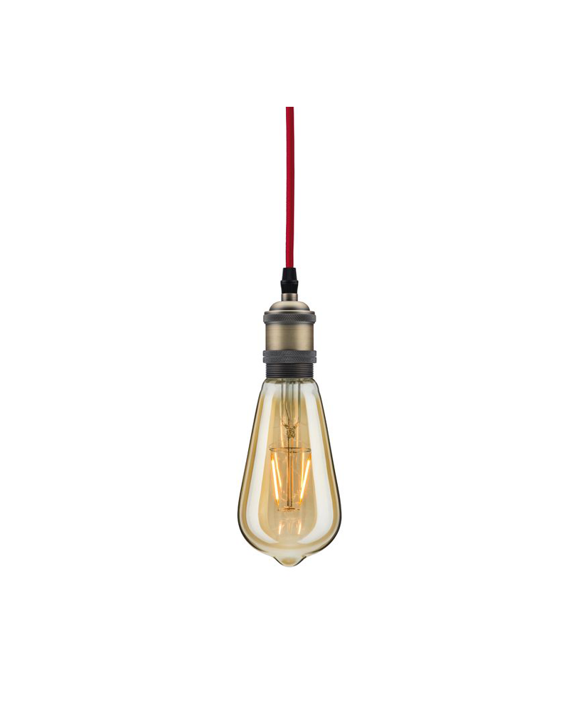 Industrial pendant in leather with red fabric cable 2 meters adjustable 60W E27