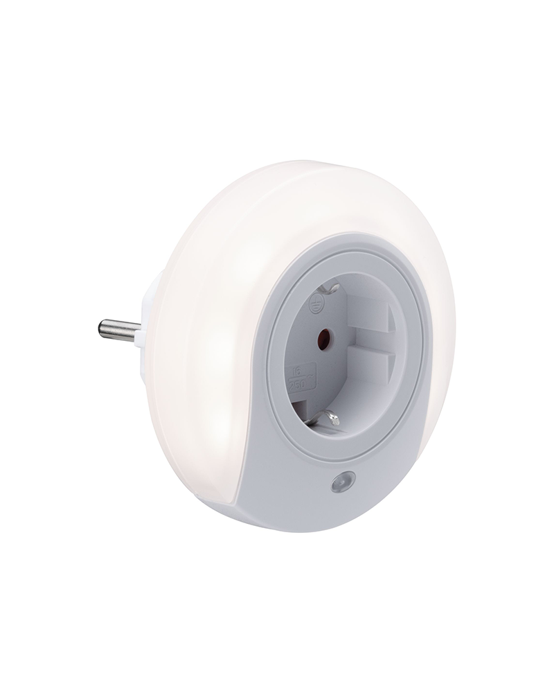 Night light socket with round white plug-in night light for children with dusk sensor
