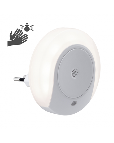 Round white plug-in night light for children with dusk and sound sensor