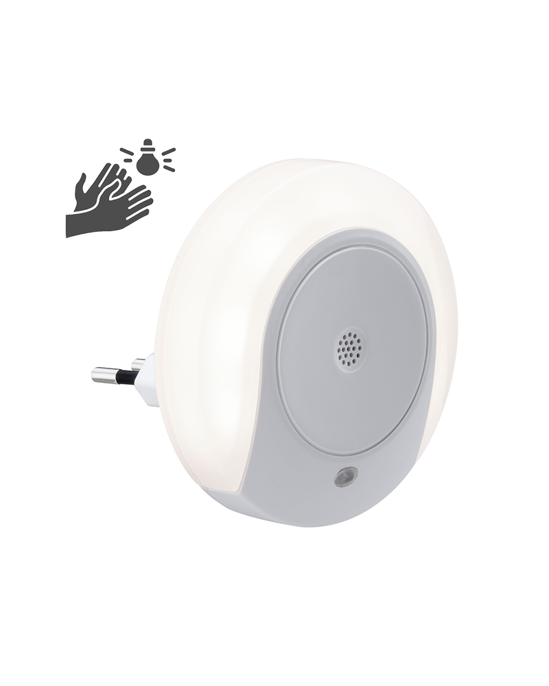 Round white plug-in night light for children with dusk and sound sensor