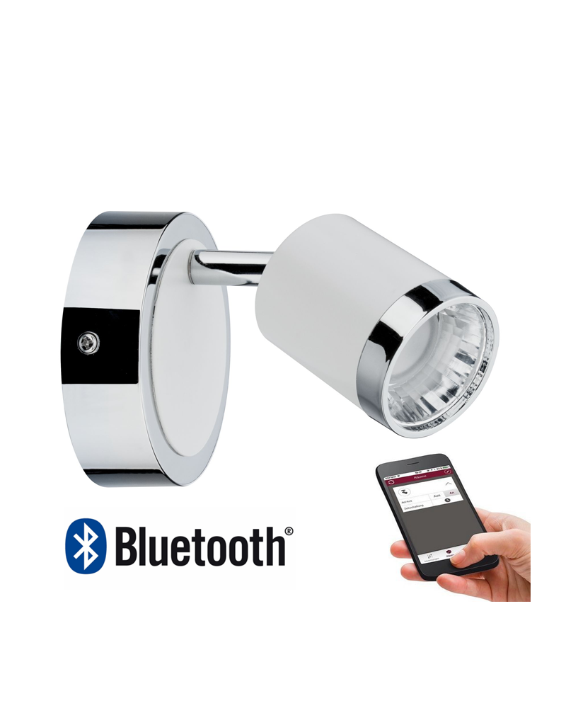 Aplique cromado con difusor en blanco LED 400 Lm regulable Bluetooth