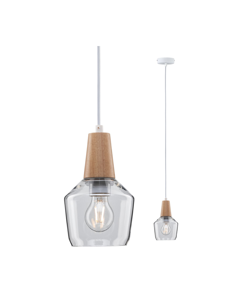 Lámpara de techo 14,5cm campana cristal detalle madera 20W E27