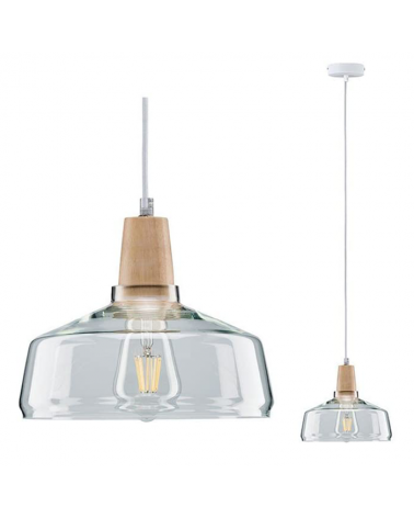 Lámpara de techo 23,5cm campana cristal detalle madera 20W E27