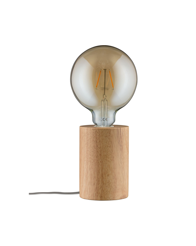 Lámpara de mesa cilindro base madera 20W E27