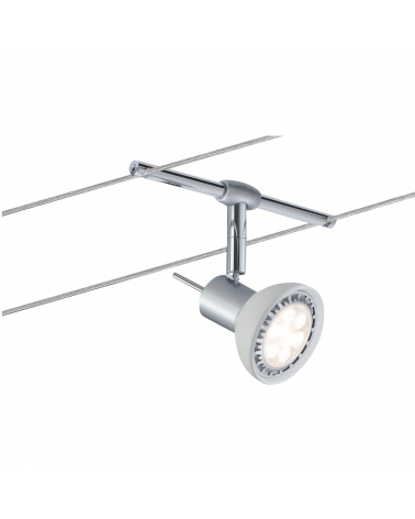 Matte chrome cable system opal glass lampshades with 5 spotlights max. 10W GU5.3