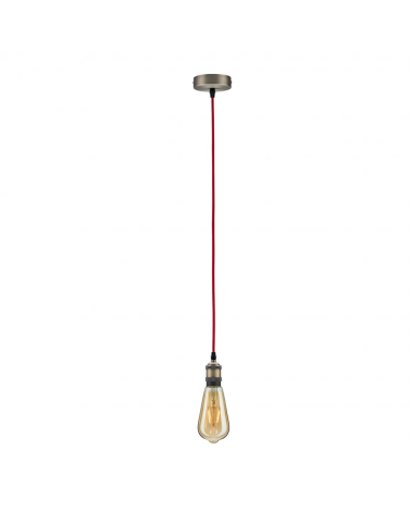 Industrial pendant in leather with red fabric cable 2 meters adjustable 60W E27