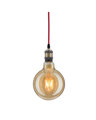 Industrial pendant in leather with red fabric cable 2 meters adjustable 60W E27