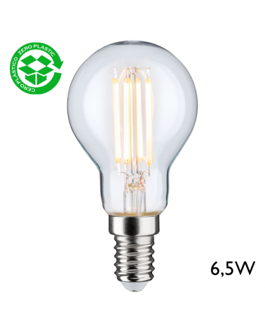 Vintage spherical bulb 45 mm. Clear LED filaments Dimmable E14 6.5W 2700K 400 Lm.