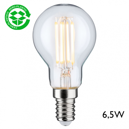 Vintage round bulb 45 mm. Clear LED filaments Dimmable E14 6.5W 2700K 400 Lm.