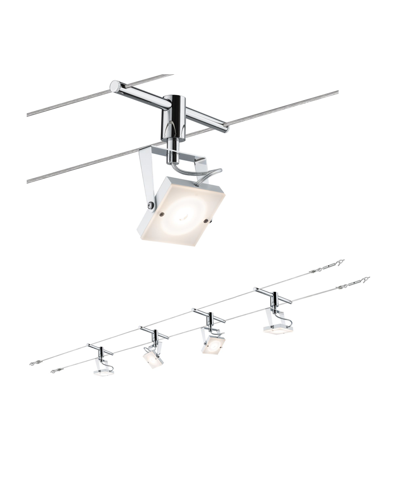Chromed cable system with 4x5W square white LEDs