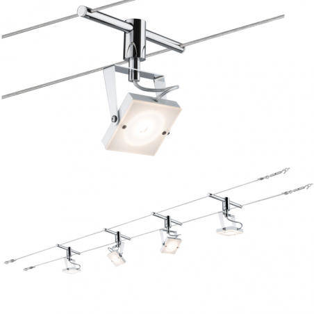 Chromed cable system with 4x5W square white LEDs