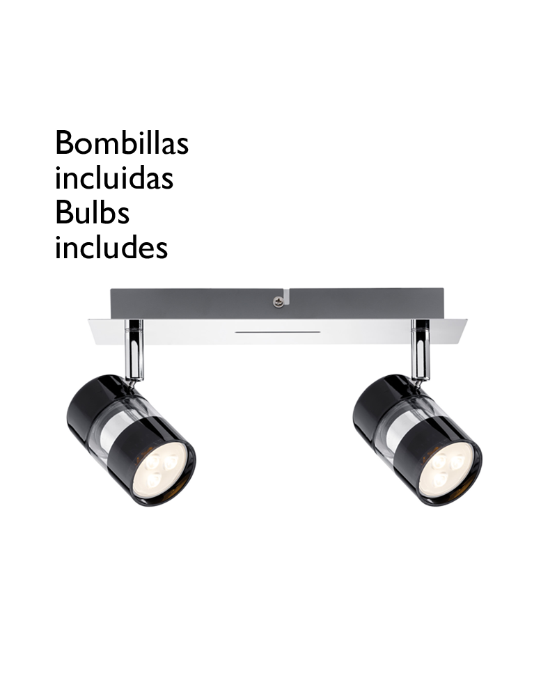 Lámpara de techo con 2 focos negros con base cromo 2x3,5W GU10 bombillas incluidas