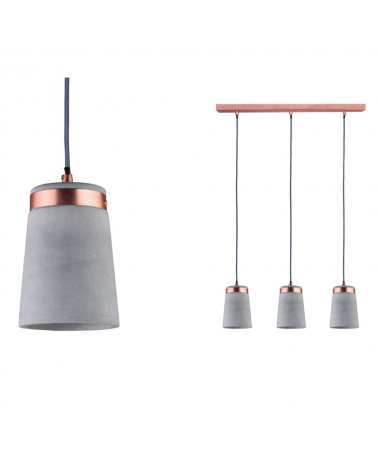 3 pendant lamp in cement and copper 3x20W E27