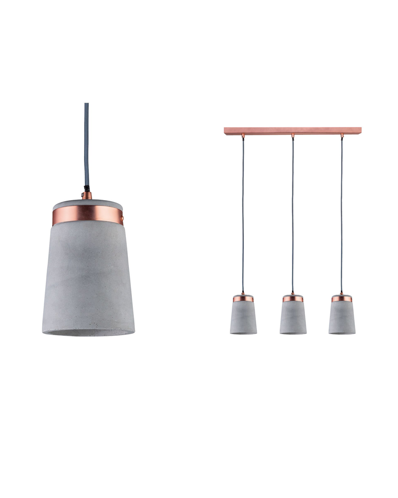 3 pendant lamp in cement and copper 3x20W E27