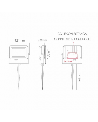 Garden spike Aluminum spotlight IP65 LED 10W 180º 3000K 1000 Lm.
