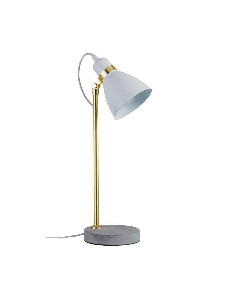 Lámpara de mesa 50cm estilo nórdico 20W E27 acabado gris claro base cemento fuste dorado