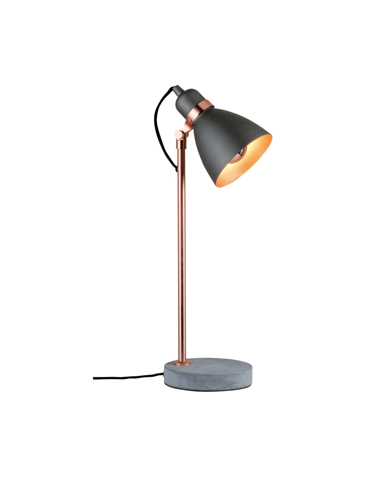 Lámpara de mesa 50cm estilo nórdico 20W E27  acabado gris oscuro base cemento fuste cobre