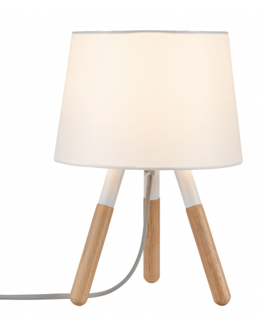Nordic table lamp white lampshade with 3 wooden legs 20W E27