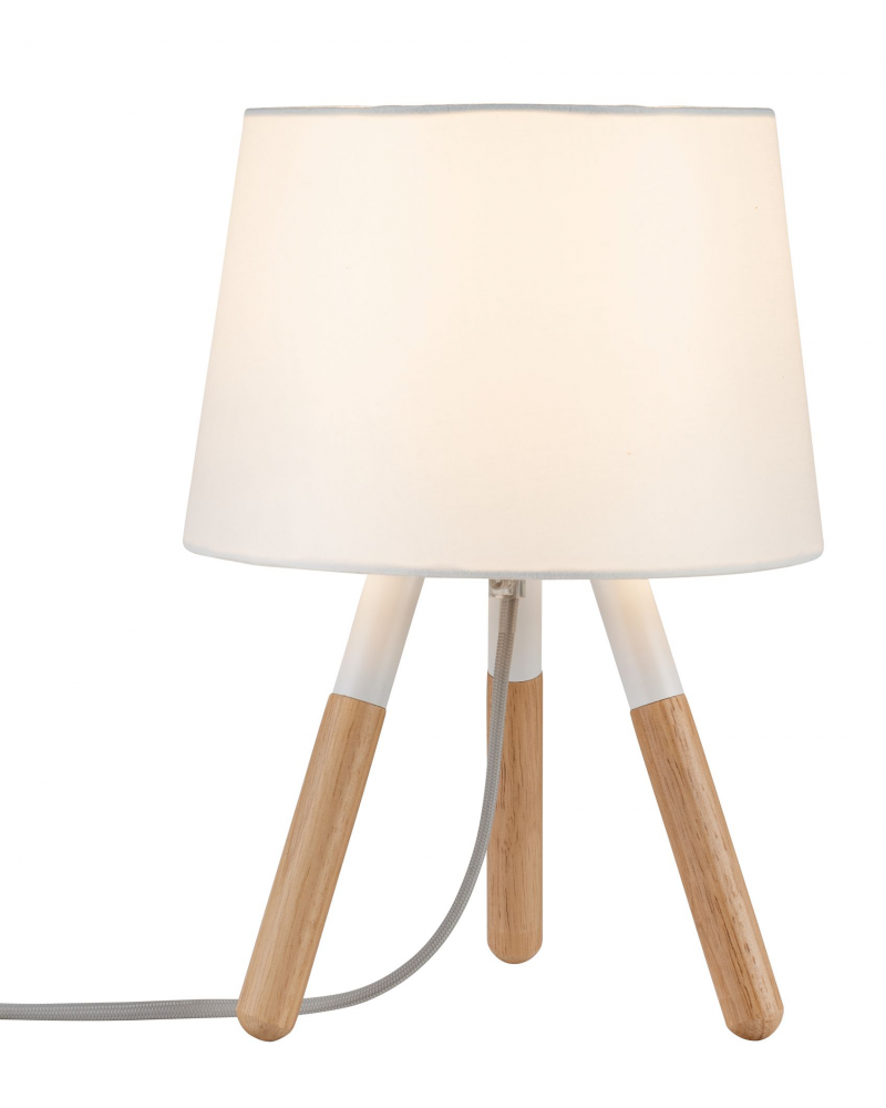 Lámpara de mesa nórdica pantalla blanca con 3 patas de madera 20W E27