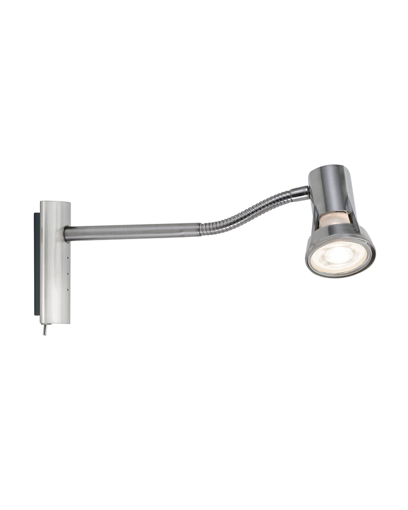 Wall lamp satin nickel spotlight with flexible arm with square base switch GU10 1x50W