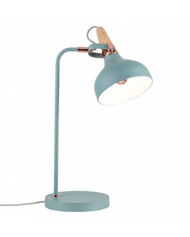 Blue turquoise Nordic table lamp with wood and copper detail 20W E14