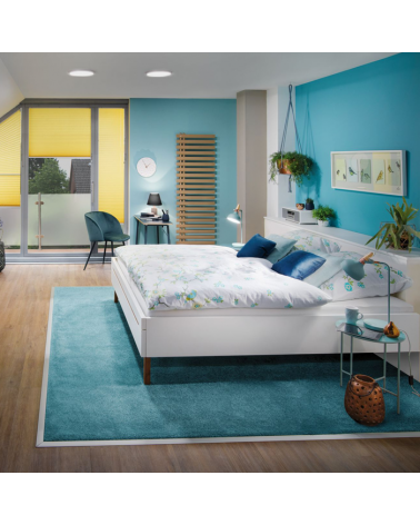 Blue turquoise Nordic table lamp with wood and copper detail 20W E14