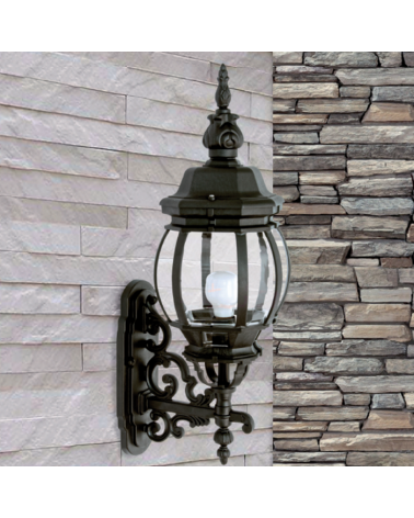 Outdoor wall light IP44 E27 62cms, with UV resistant beveled polycarbonate diffuser, carved base, flower finish