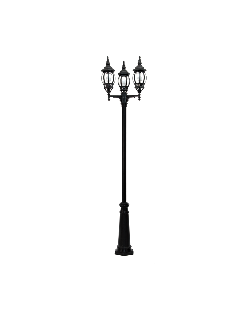 Street lamp IP44 3xE27 height 267cms, Ø 58cms, with UV resistant beveled polycarbonate diffusers with flower finish