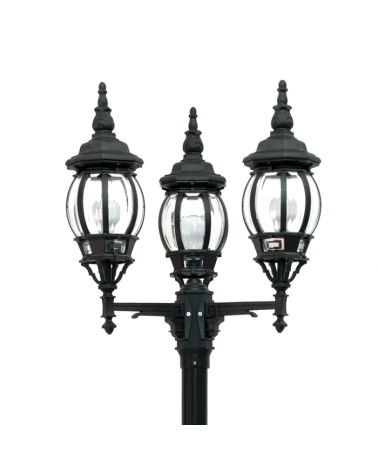 Street lamp IP44 3xE27 height 267cms, Ø 58cms, with UV resistant beveled polycarbonate diffusers with flower finish