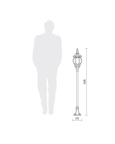 Beacon lamppost IP44E27 137cm beveled polycarbonate diffuser UV resistant flower finish