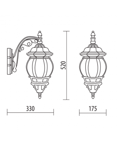 Outdoor wall light IP44 E27 height 52cm, with head down, decorated arm