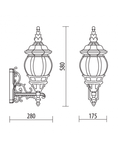 Outdoor wall light IP44 E27 58cms, with head up