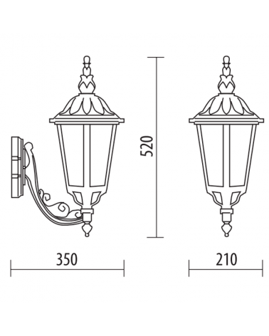 Outdoor wall light IP44 E27 52cms with head up