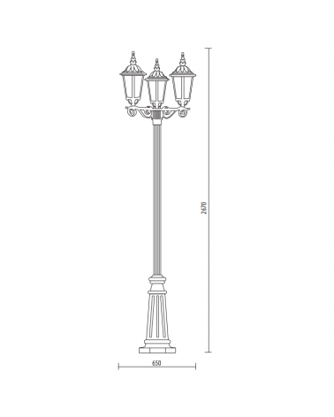 Street lamp IP44 for 3xE27 high 267x65cms, material resistant to corrosion and UV