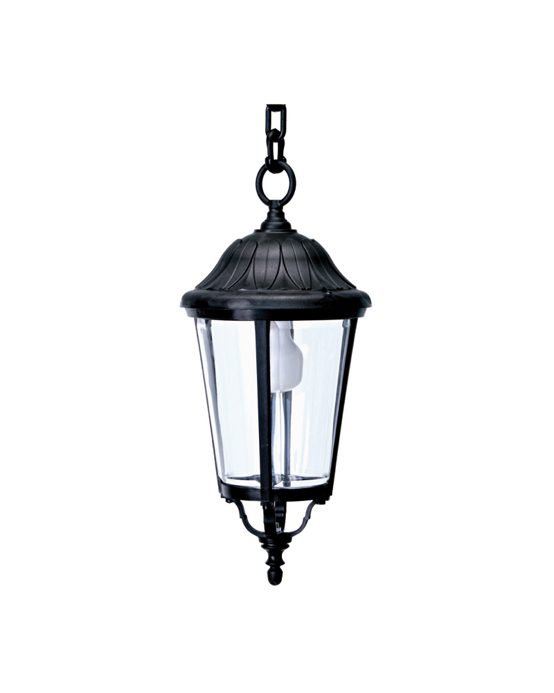 Farol lámpara colgante de exteriores IP44 E27 máx75cms Ø 21cms material resistente a corrosión y UV